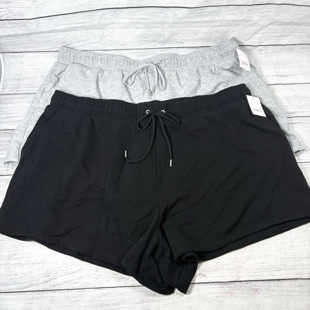 Auden Fleece Knit Lounge Shorts Lot 2 Womens Plus Sz 2X Gray Black Pockets NWT